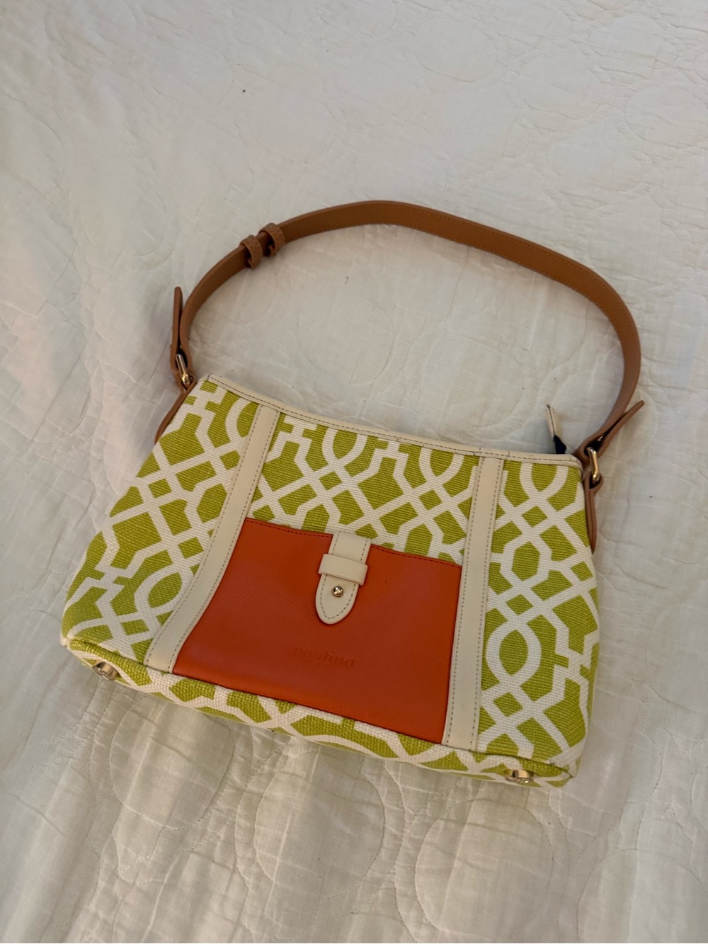 Spartina 449 Canvas Patterned Shoulder Bag with Orange Pocket